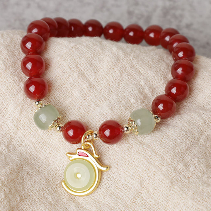Bracelet de réussite avec boucle de paix en jade et agate rouge de l'année du dragon et des Buddha Stones