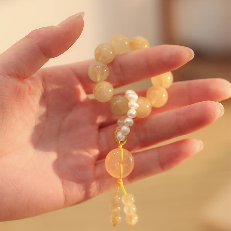 Bracelet Mala en Buddha Stones et citrine avec boucle de paix, prospérité et bonheur