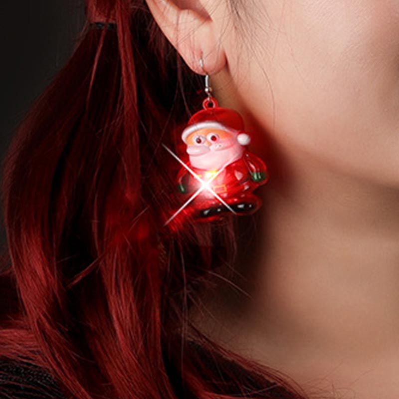 Boucles d'oreilles lumineuses à LED en forme d'élan et de sapin de Noël