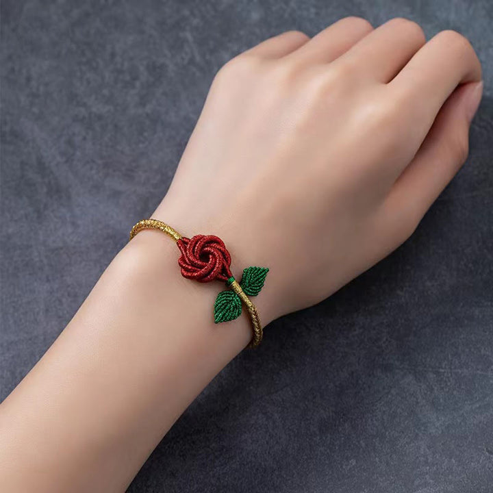Bracelet fait main en corde de fleur de rose Buddha Stones et huit fils, nœud de paix, porte-bonheur