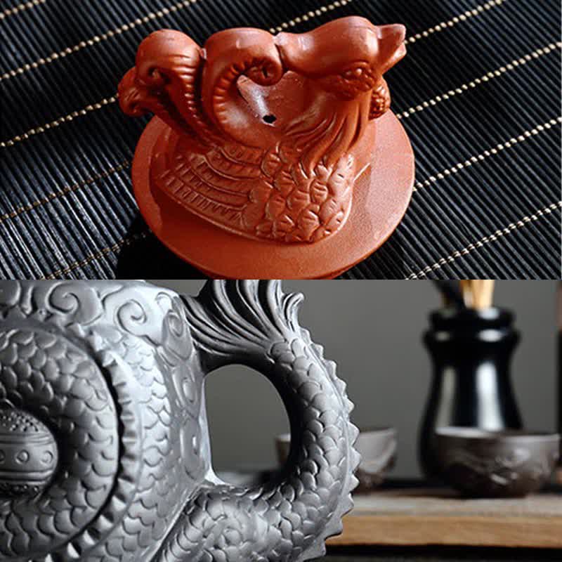 Théière en céramique vintage Dragon Phoenix