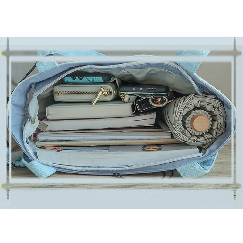 Sac à bandoulière en toile brodée de bambou avec fleur de poire, prunier, fleur de pêcher, grande capacité, sac fourre-tout - image 13