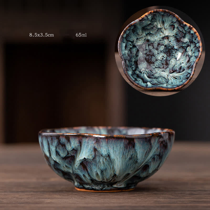 Tasse à thé en céramique à motif de fleurs de pêcher avec Buddha Stones