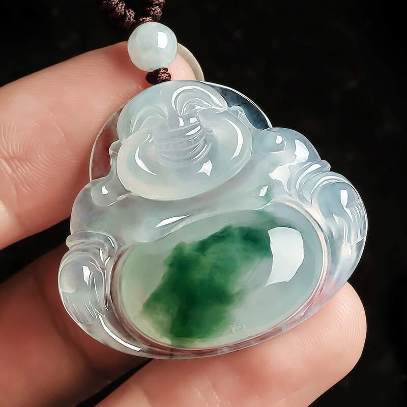 Collier pendentif porte-bonheur en jade cyan avec Buddha Stones
