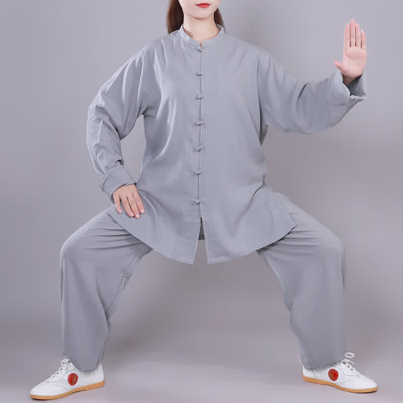 Ensemble de vêtements unisexe en coton et lin avec Buddha Stones , Tai Chi, Qigong, méditation, prière, pratique spirituelle zen - Gris - manches longues - US14，UK/AU18，EU46 (3XL)  - image 25