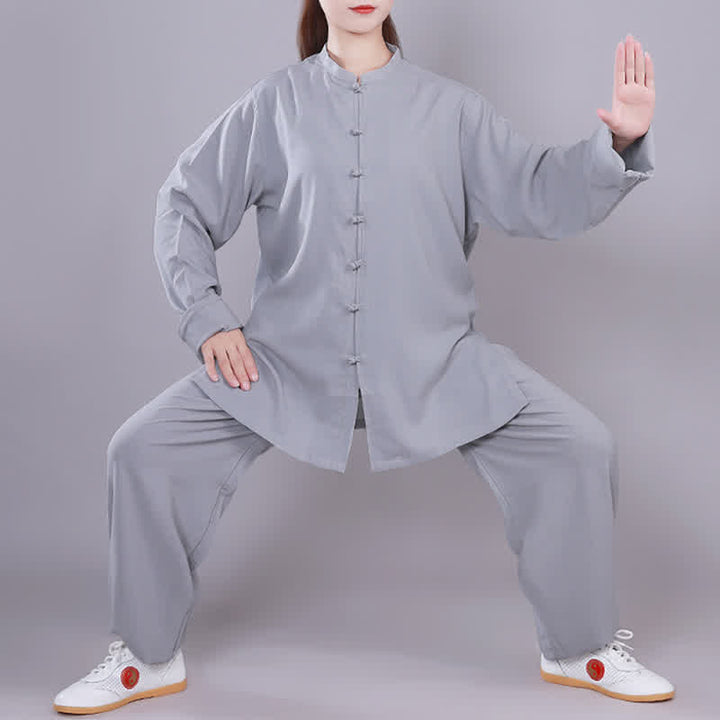 Ensemble de vêtements unisexe en coton et lin avec Buddha Stones , Tai Chi, Qigong, méditation, prière, pratique spirituelle zen - Gris - Manches longues - US14，UK/AU18，EU46 (3XL)  - image 25