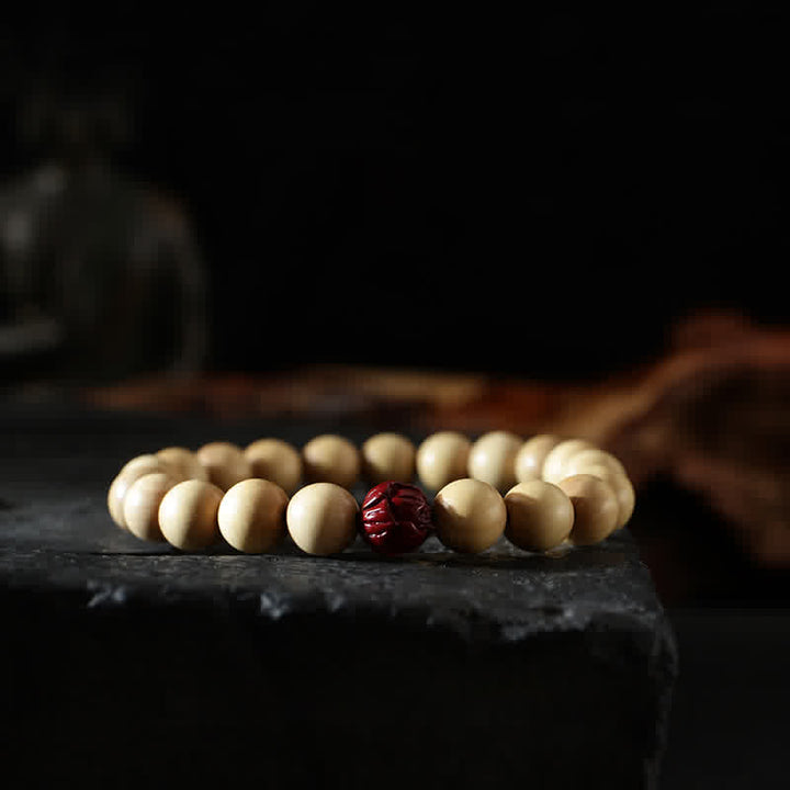 Bracelet tibétain en bois de pêcher, lotus, cinabre, Bagua, Yin Yang, porte-bonheur et richesse
