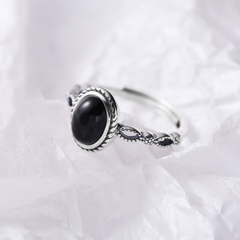 Buddha Stones Bague de fortune en argent Sterling 925 Onyx noir