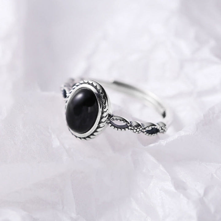 Buddha Stones Bague de fortune en argent Sterling 925 Onyx noir