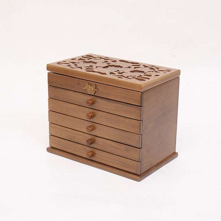 Boîte à bijoux en bois sculpté à six niveaux avec Buddha Stones et fleurs vintage de grande capacité - image 7