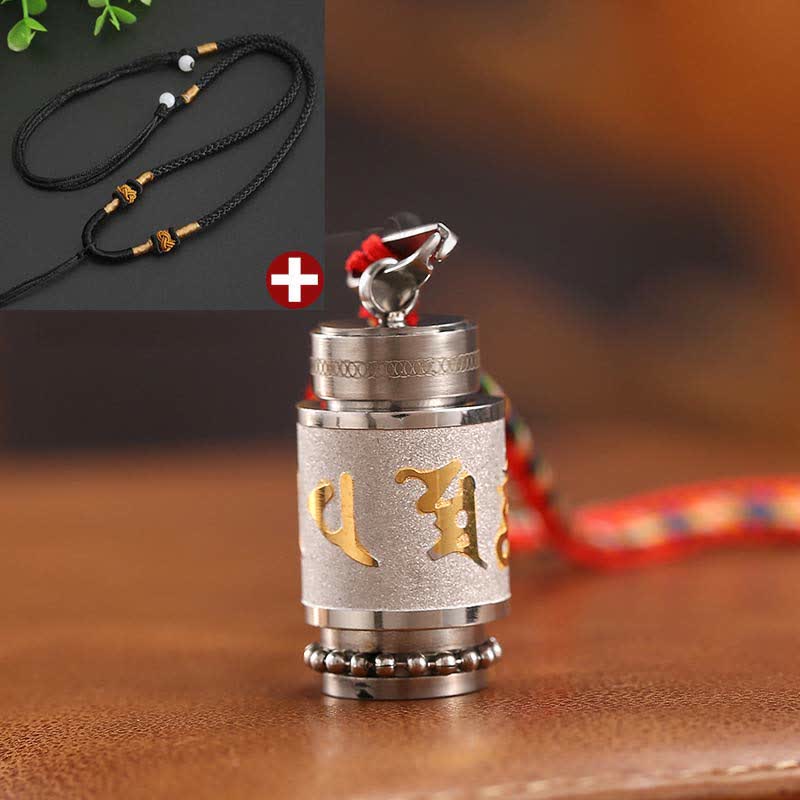 Collier pendentif amulette de sagesse en acier titane avec Buddha Stones tibétaines Om Mani Padme Hum Shurangama Mantra - 1,4*2,4 cm - Argent - Corde noire - image 30
