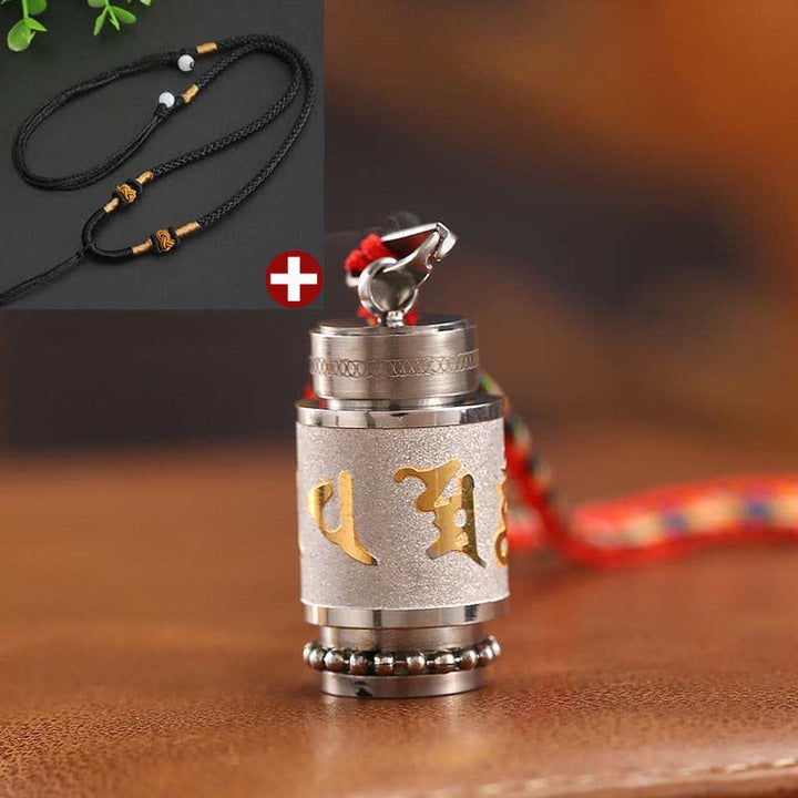 Collier pendentif amulette de sagesse en acier titane avec Buddha Stones tibétaines Om Mani Padme Hum Shurangama Mantra - 1,4*2,4 cm - Argent - Corde noire - image 30