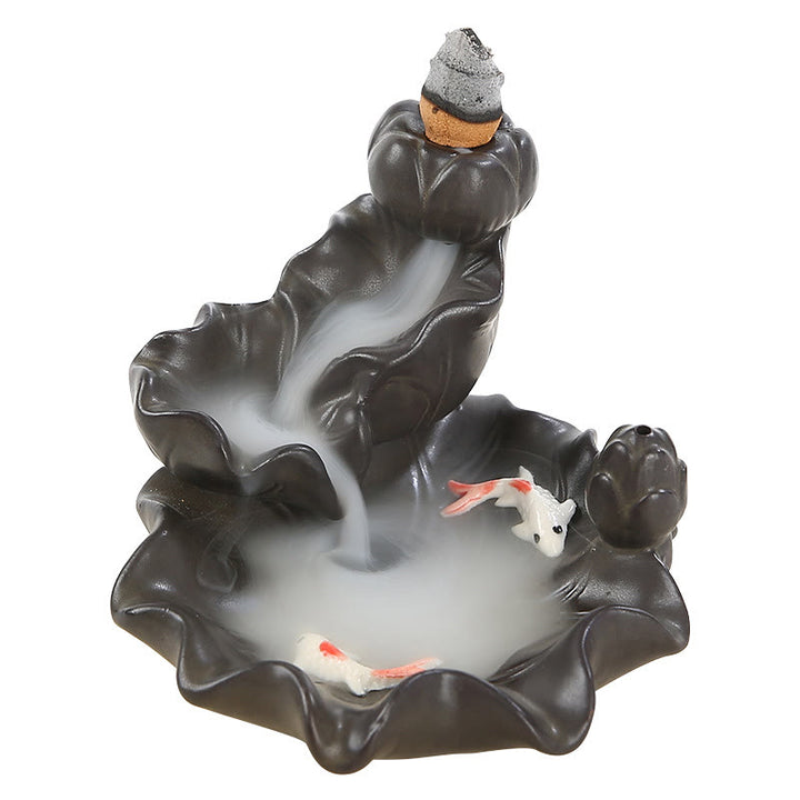 Brûleur d'encens porte-bonheur en forme de poisson Koi en Buddha Stones