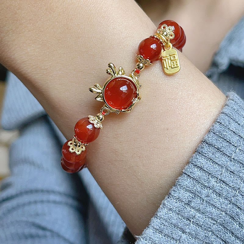 Bracelet de réussite avec boucle de paix en jade et agate rouge de l'année du dragon et des Buddha Stones