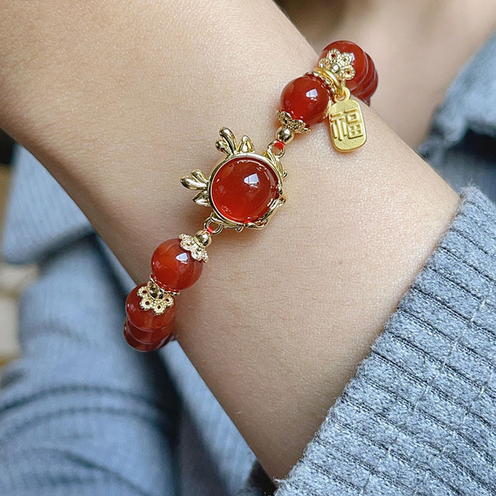 Bracelet de réussite avec boucle de paix en jade et agate rouge de l'année du dragon et des Buddha Stones