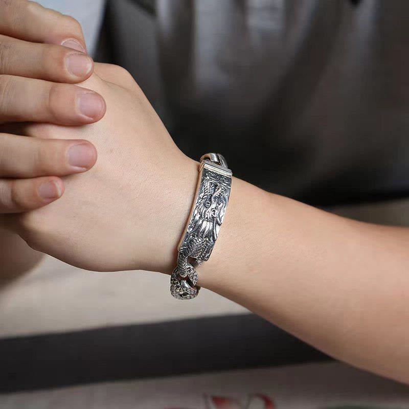Bracelet de protection gravé à motif d'écailles de dragon rétro Buddha Stones