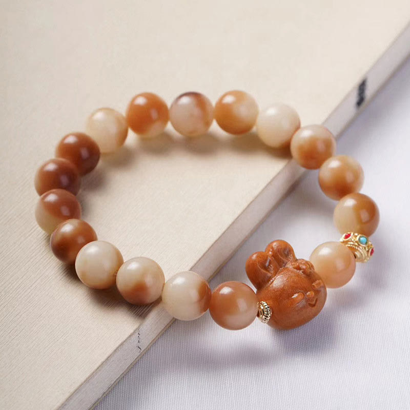 Bracelet de paix en forme de lapin avec de jolies graines de Bodhi naturelles et des Buddha Stones