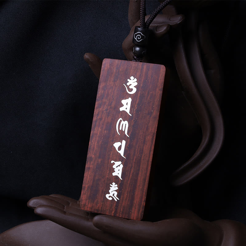 Collier pendentif de protection incrusté de Buddha Stones en argent sterling 999 avec petite feuille de bois de santal rouge et bois d'ébène Om Mani Padme Hum - image 4