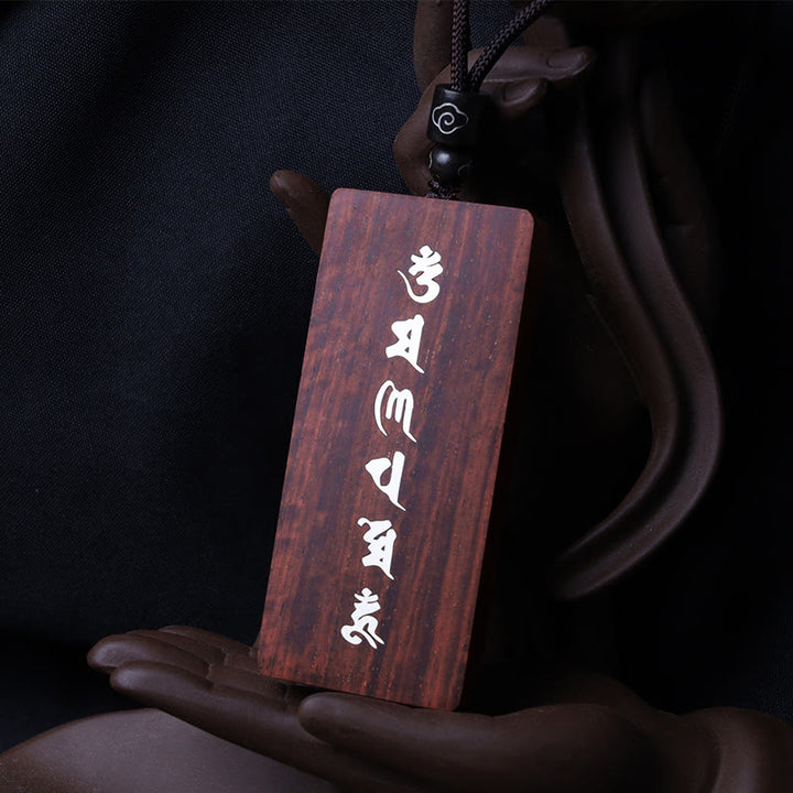 Collier pendentif de protection incrusté de Buddha Stones en argent sterling 999 avec petite feuille de bois de santal rouge et bois d'ébène Om Mani Padme Hum - image 4