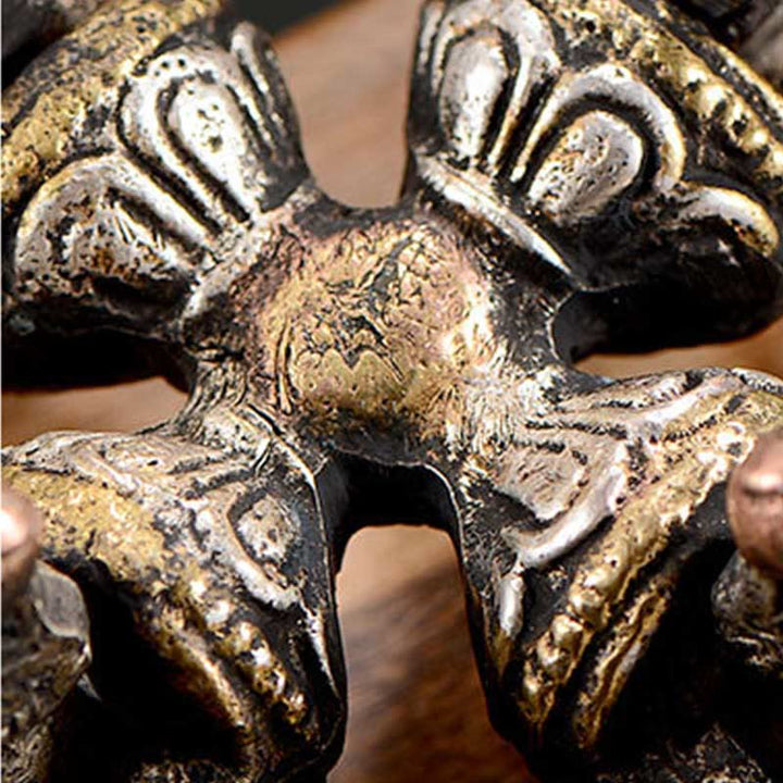 Vajra tibétain fait à la main à 5 griffes double Dorje en cuivre et fer