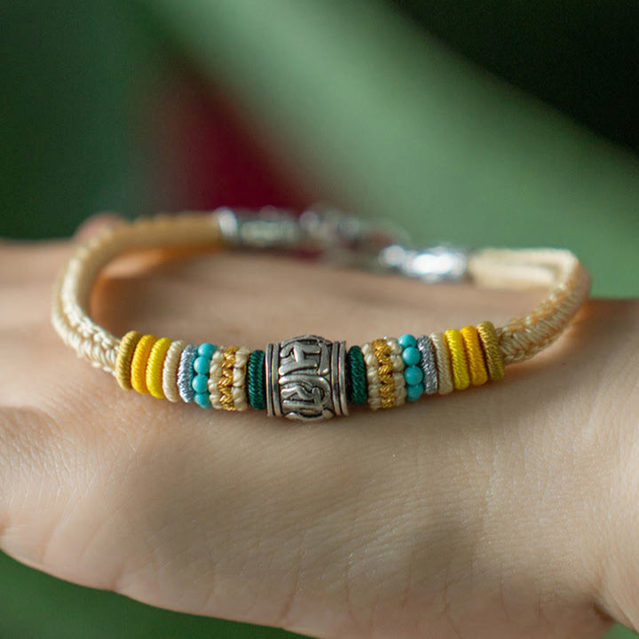 Bracelet tressé tibétain en argent sterling 925 fait main avec Buddha Stones Om Mani Padme Hum Pureté - image 4