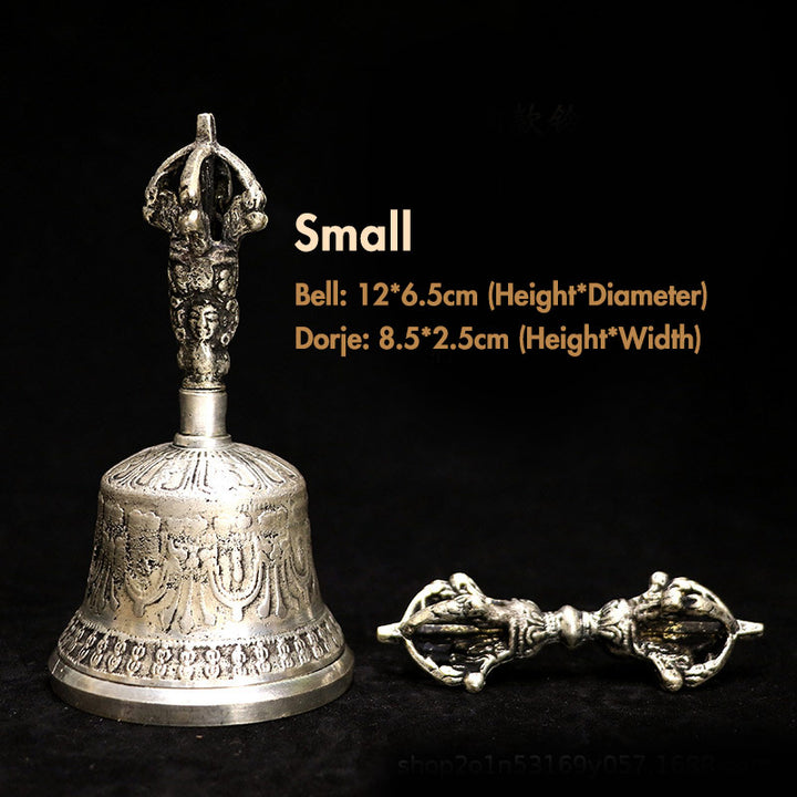 Ensemble de décoration en cuivre avec cloche de méditation tibétaine et vajra dorje Buddha Stones - Argent - Petit - image 2