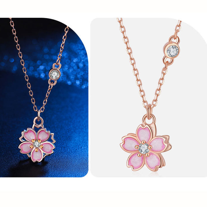 Collier avec pendentif rotatif en argent sterling 925 en forme de fleur de cerisier avec Buddha Stones