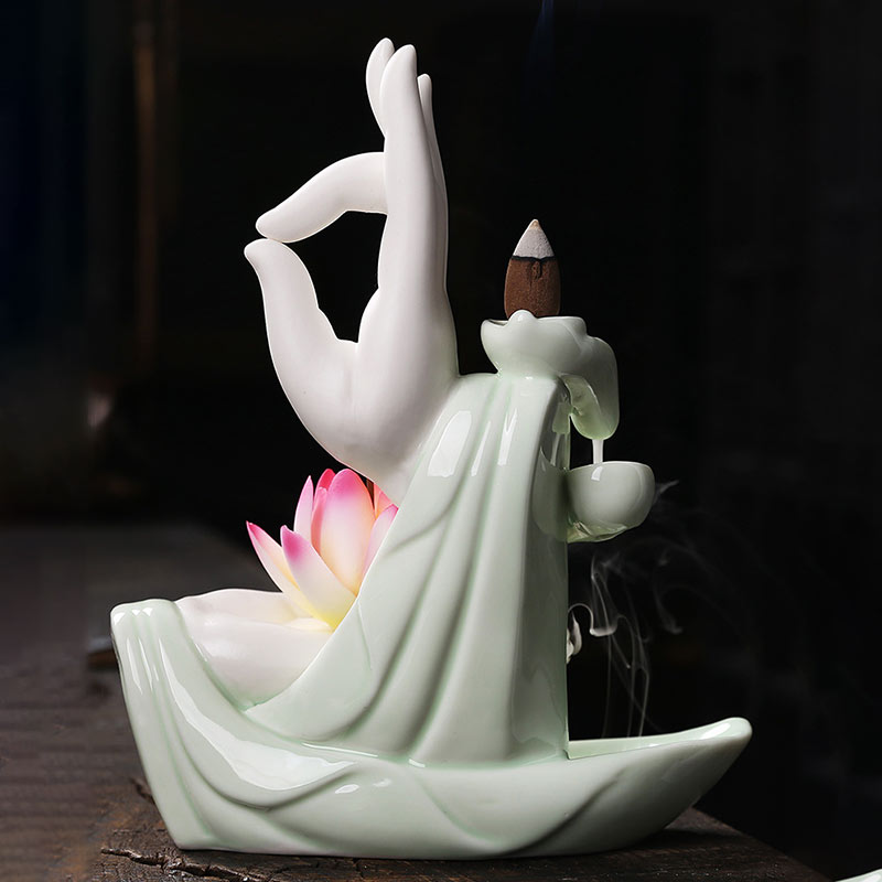 Pierres de Bouddha Brûleur d'encens tibétain avec bénédiction du lotus