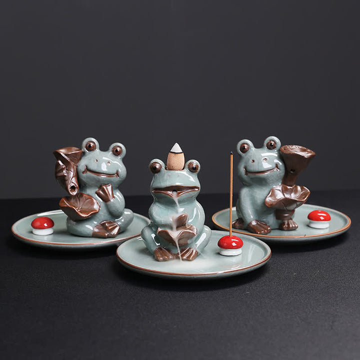 Brûleur d'encens de guérison en céramique en forme de grenouille de méditation