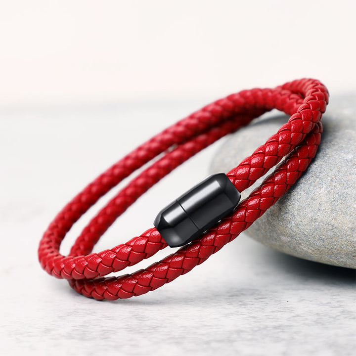 Bracelet de protection à boucle magnétique en cuir véritable avec cordon rouge Buddha Stones