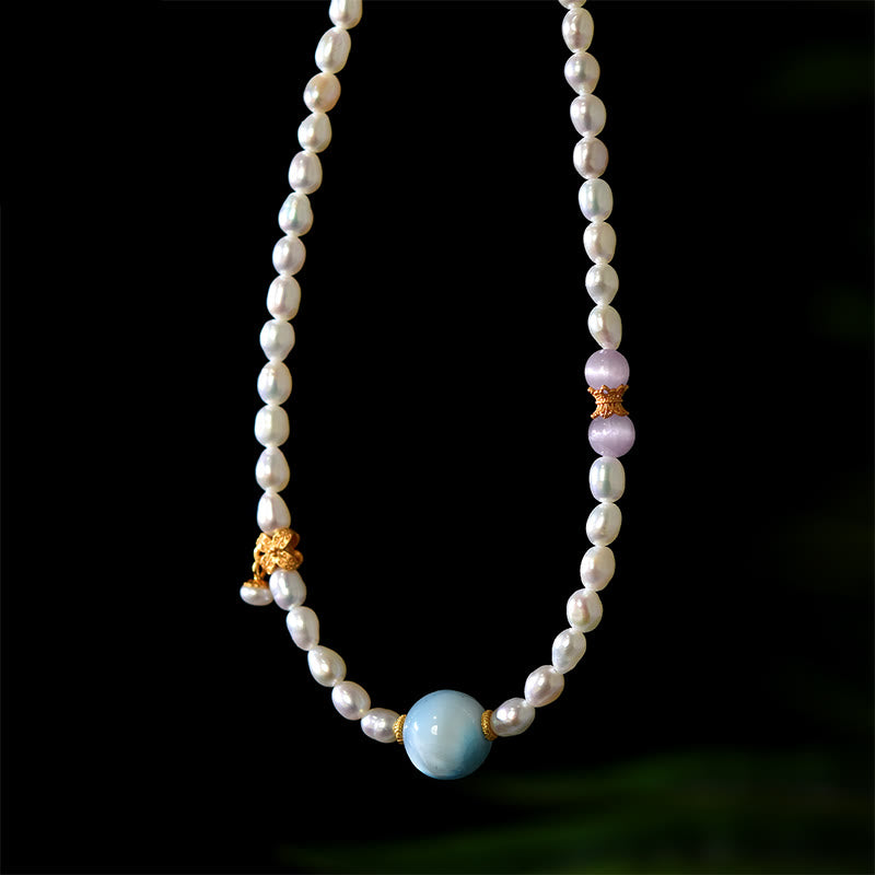 Collier Buddha Stones Argent Sterling 925 pendentif perle naturelle Larimar sincérité