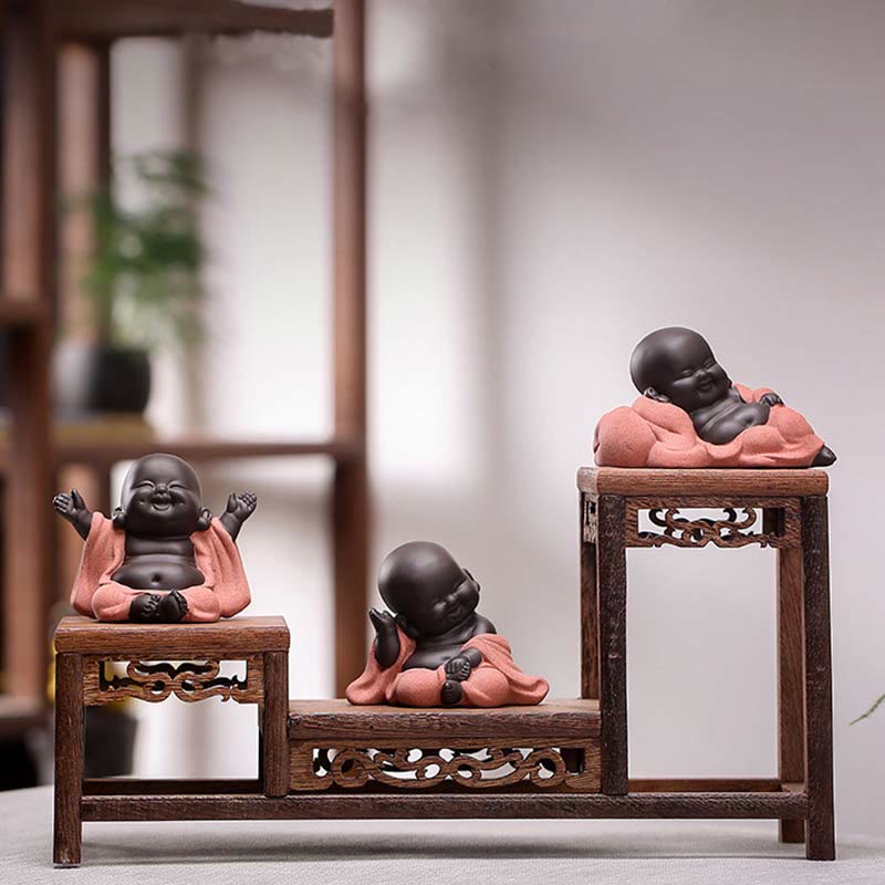 Buddha Stones Toujours Souriant Bouddha Rieur Richesse Chance Argile Violette Statue Maitreya Décoration - image 11