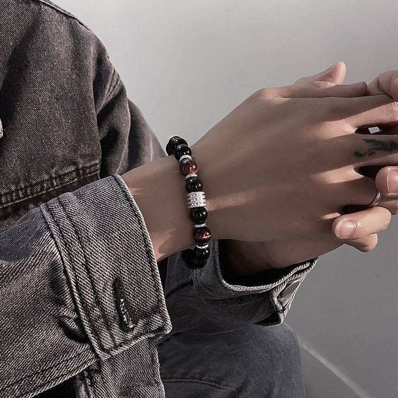 Bracelet de force et d'accomplissement en obsidienne noire naturelle œil de tigre Buddha Stones