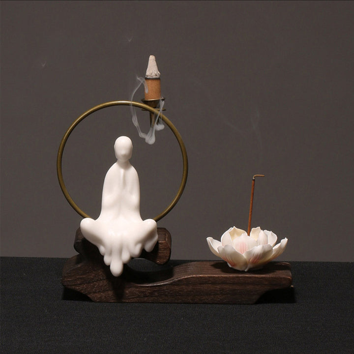 Brûleur d'encens en céramique avec Buddha Stones et lotus pour la guérison et la méditation