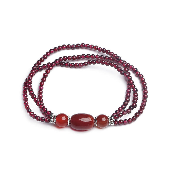 Bracelet triple couche de protection en grenat naturel et agate rouge de Buddha Stones