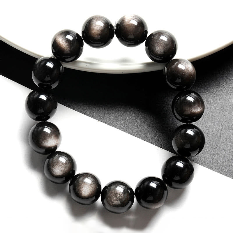 Bracelet de protection apaisant en obsidienne naturelle argentée de Buddha Stones
