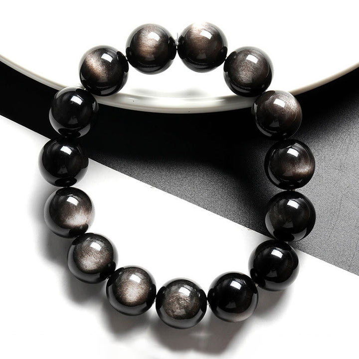 Bracelet de protection apaisant en obsidienne naturelle argentée de Buddha Stones