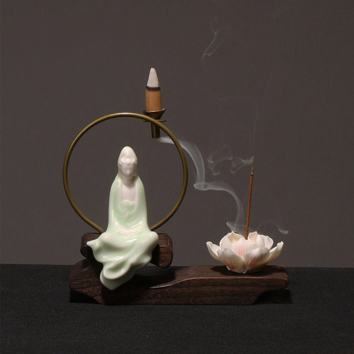 Brûleur d'encens en céramique avec Buddha Stones et lotus pour la guérison et la méditation