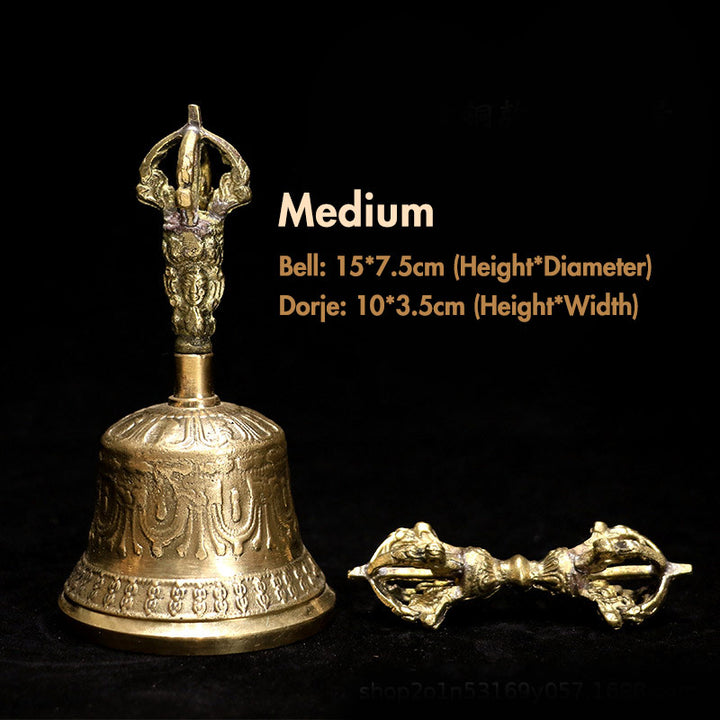 Ensemble de décoration en cuivre avec cloche de méditation tibétaine et vajra dorje Buddha Stones - Or - Moyen - image 14