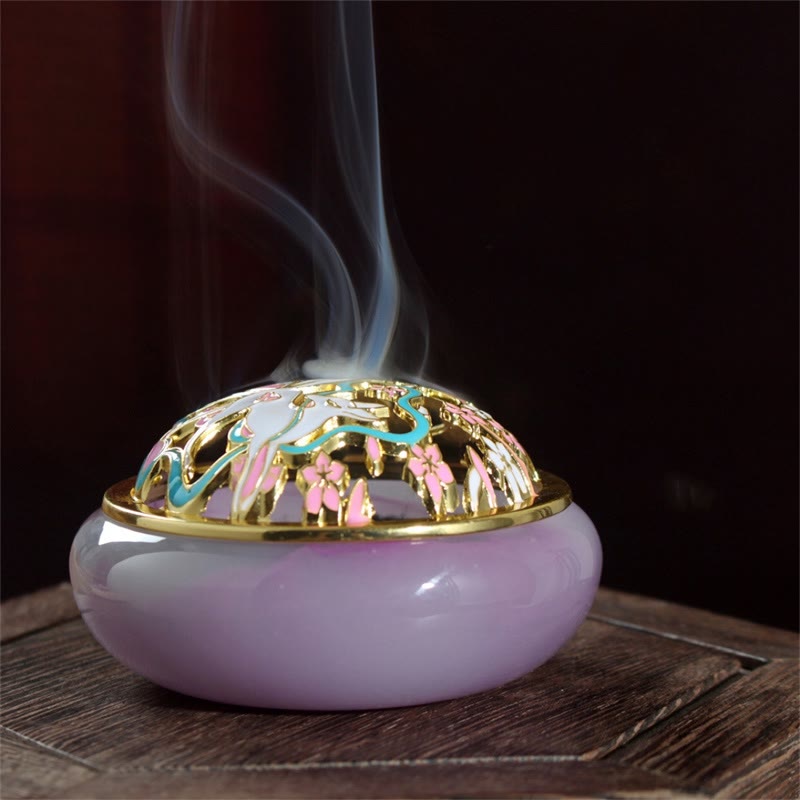 Brûleur d'encens de méditation de guérison en cristal de Liuli de renard à neuf queues de Buddha Stones