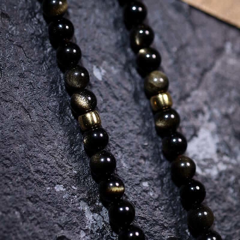 Bracelet de richesse en pierre d'oeil de tigre et d'aigle avec 108 Buddha Stones de Mala en obsidienne dorée brillante