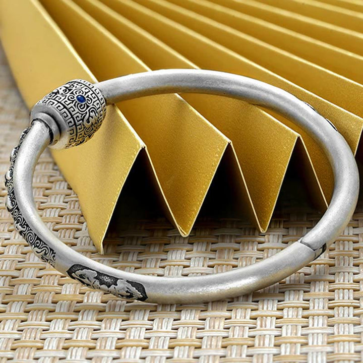 Bracelet de créativité gravé en argent sterling 990 Buddha Stones et nuages de bon augure tibétains Om Mani Padme Hum