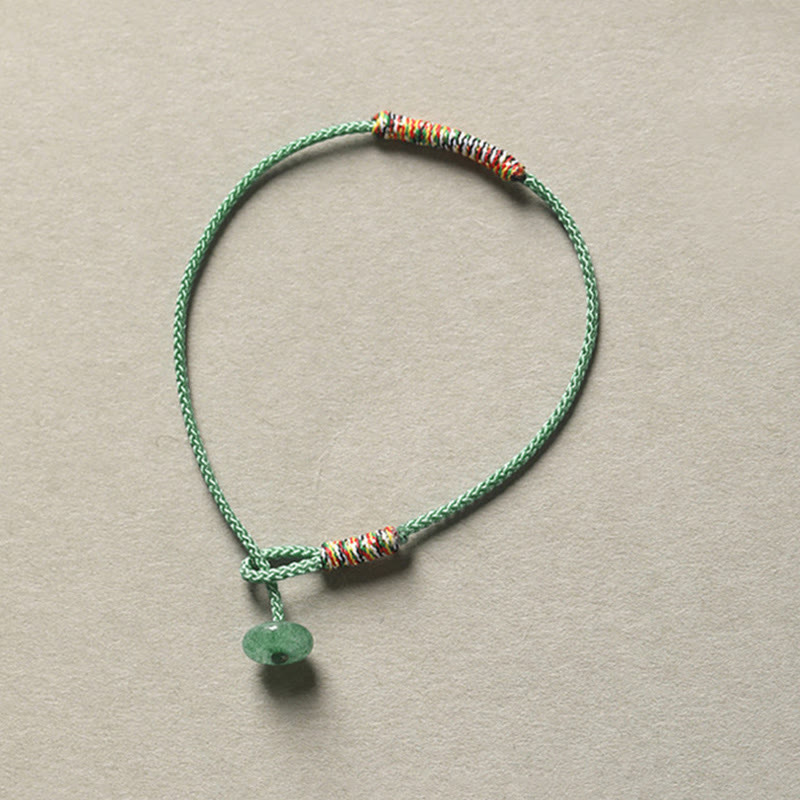 Bracelet en corde tressée tibétain fait main en aventurine verte avec Buddha Stones et protection de la chance