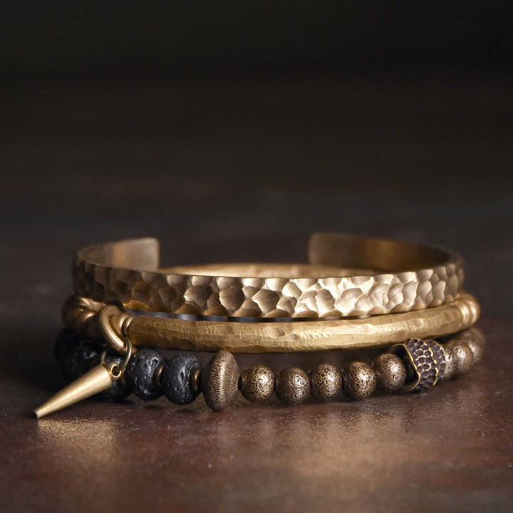 Bracelet manchette d'équilibre en cuivre et pierre de lave