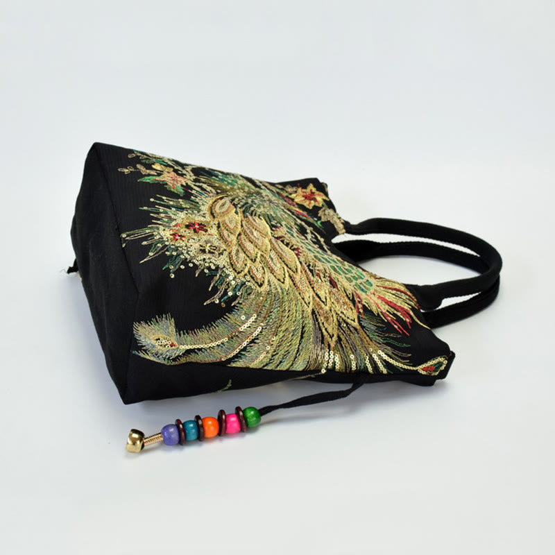 Sac cabas brodé double face avec motif de paon et Buddha Stones, sac bandoulière - image 13
