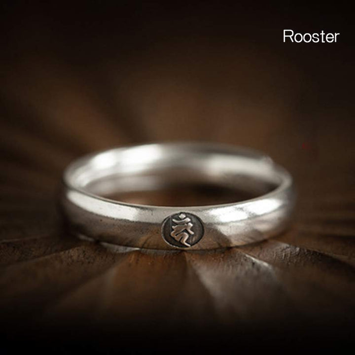 Bague couple en argent sterling 925 Buddha Stones et bénédiction du zodiaque chinois - Coq - Femmes - image 22