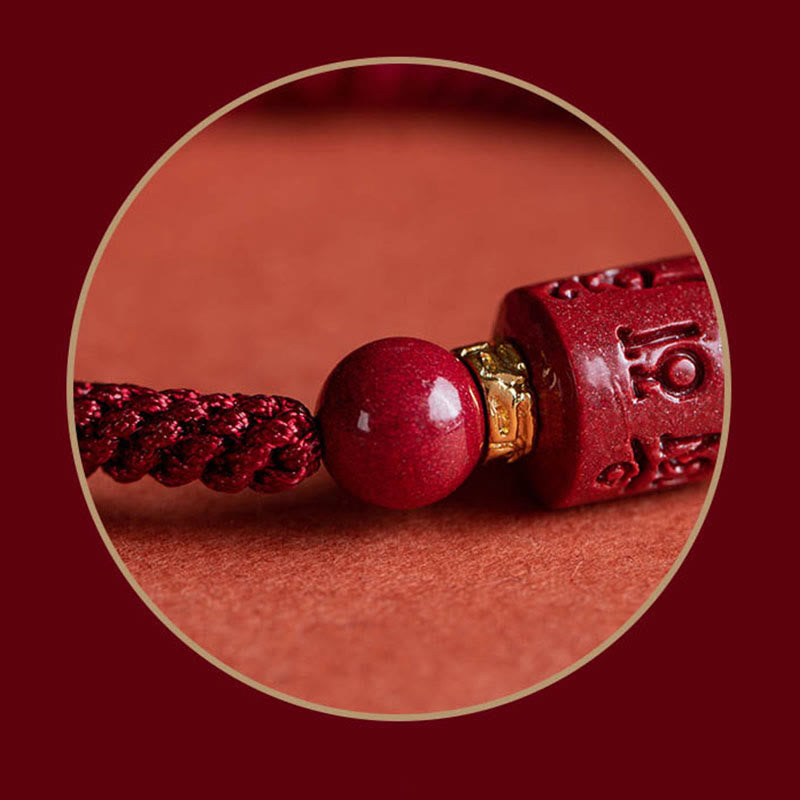 Bracelet tressé avec Buddha Stones tibétaines en cinabre Om Mani Padme Hum gravé et bénédiction