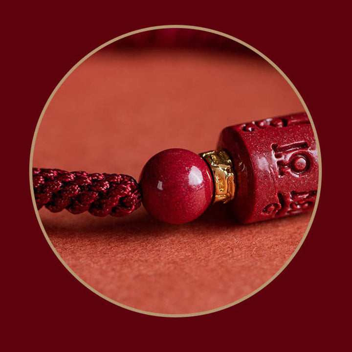 Bracelet tressé avec Buddha Stones tibétaines en cinabre Om Mani Padme Hum gravé et bénédiction