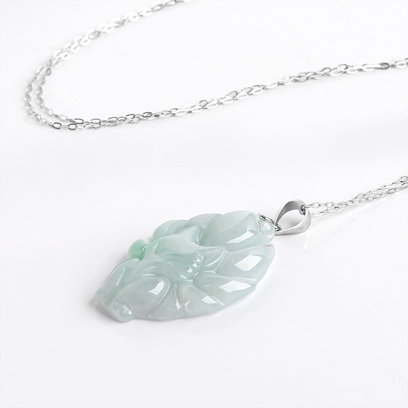 Collier pendentif en jade naturel Buddha Stones un renard à neuf queues et symbole de prospérité, chaîne en acier titane. - image 7