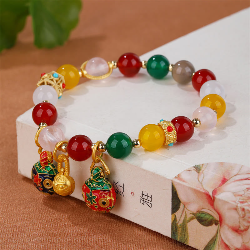 Bracelet de réussite en cristal d'agate Buddha Stones et famille de bêtes avaleuses d'or